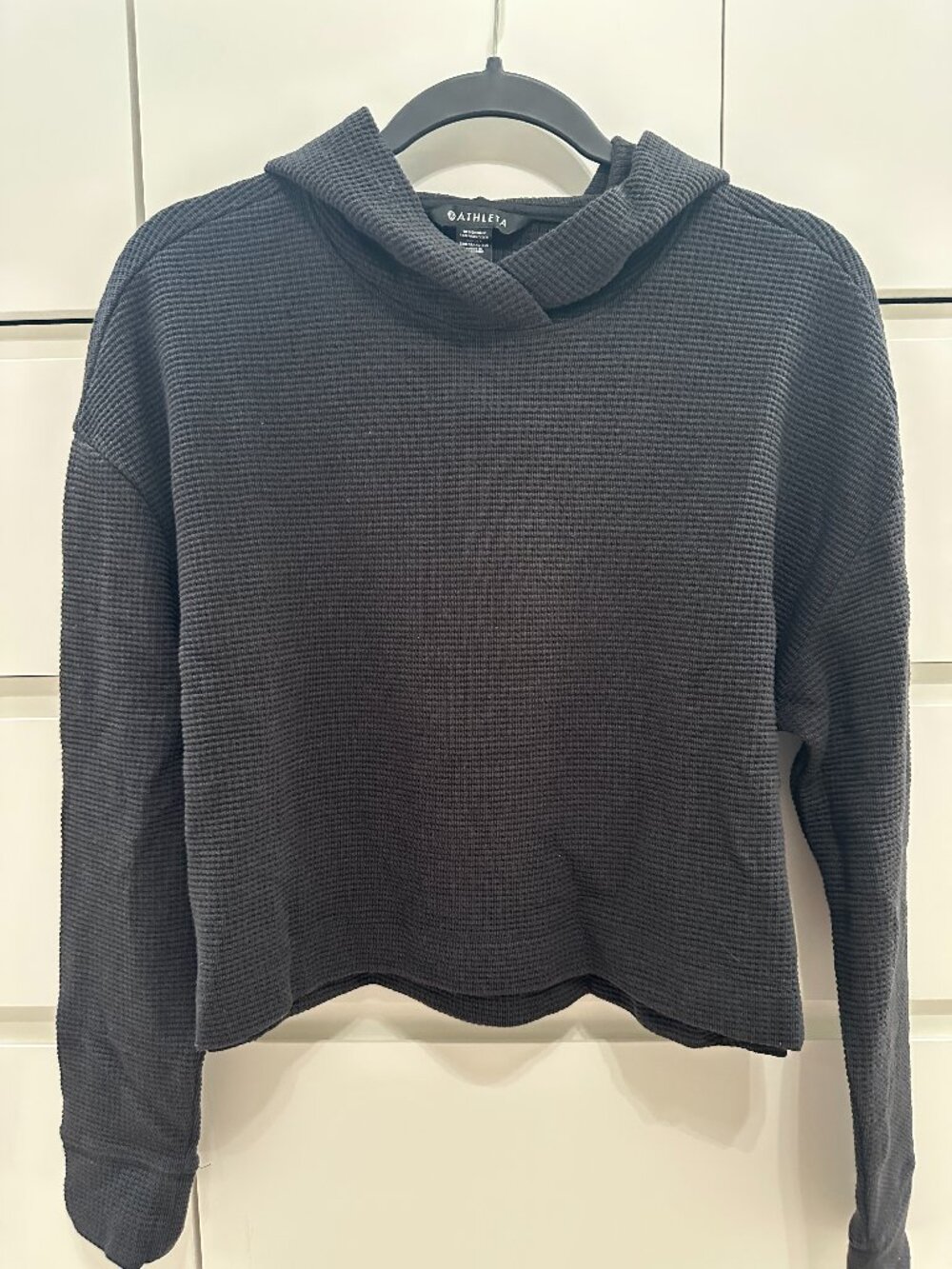 Athleta Black Waffle Knit Cropped Hoodie XS